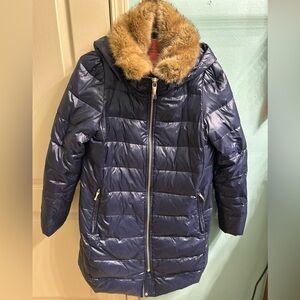 Women’s Kate ♠️ Spade Blue Puffer Jacket with Faux Fur trim